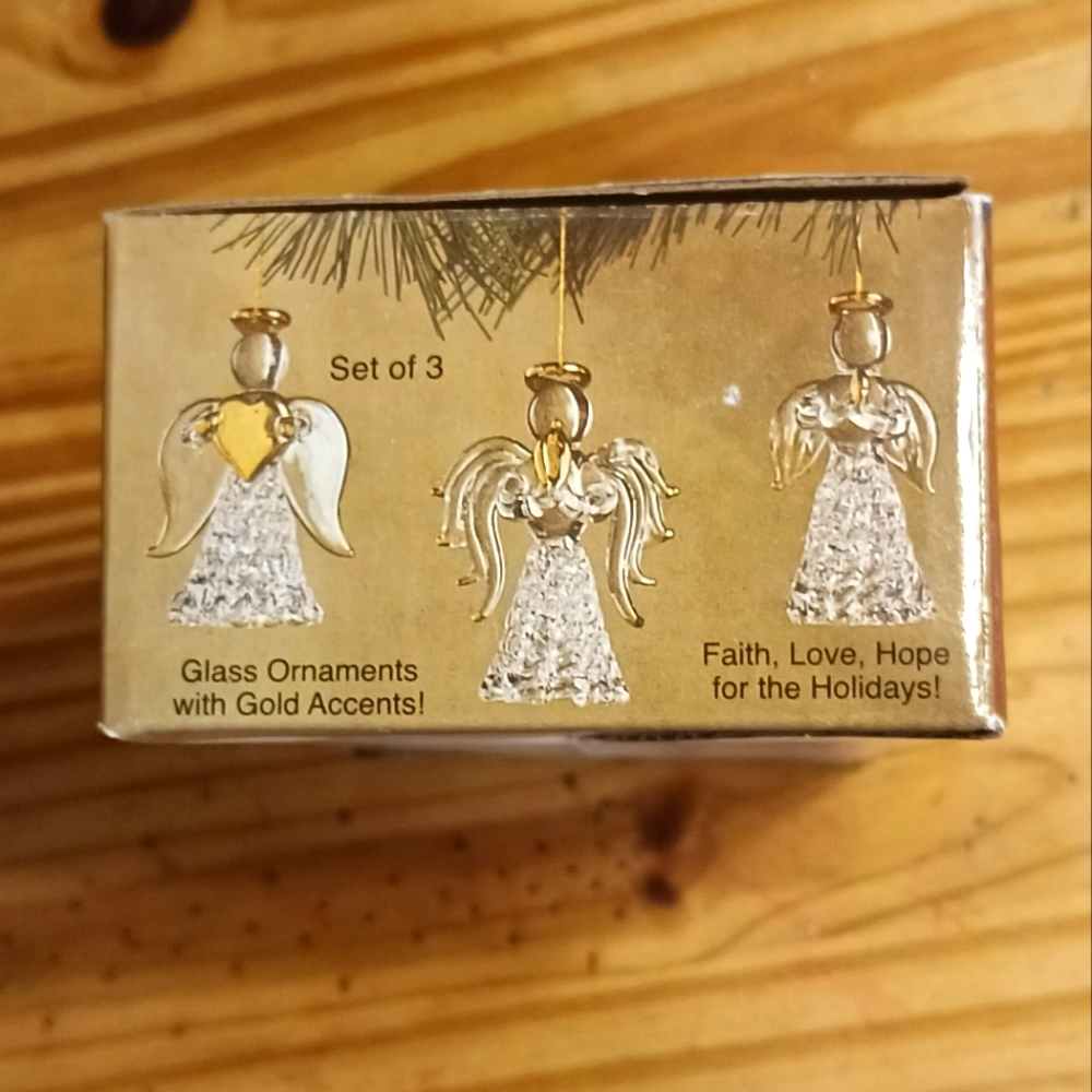 Angel Glass Ornaments with Gold Accents set of 3